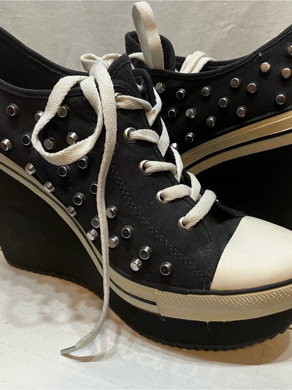 Rock & Candy Black and White Studded Wedge Sneakers